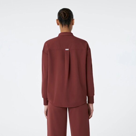 Figs Rafaela Oversized Longsleeve Scrub Top in Walnut, Size Medium - Picture 7 of 11